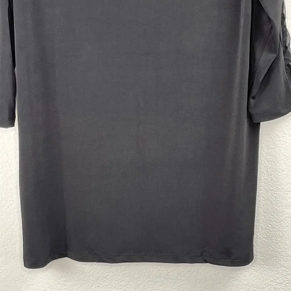 Carmen Marc Valvo Black V-Neck Sheer Mesh Sleeve Blouse NWT Large - Picture 10 of 11